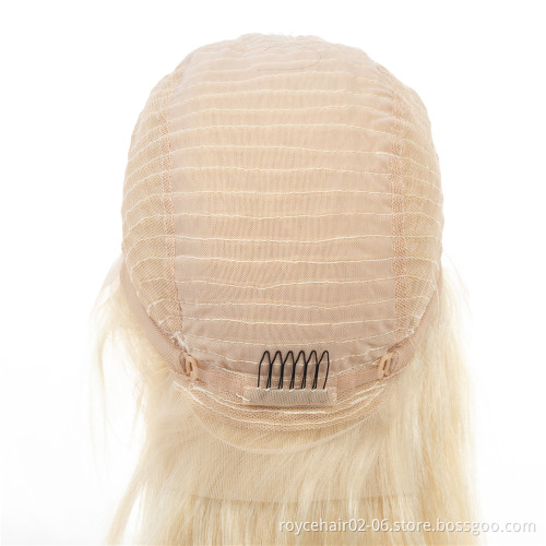 613 Blond color Double Drawn Peruvian Virgin human hair wig Vendor Pre plucked Straight Lace Front Wig